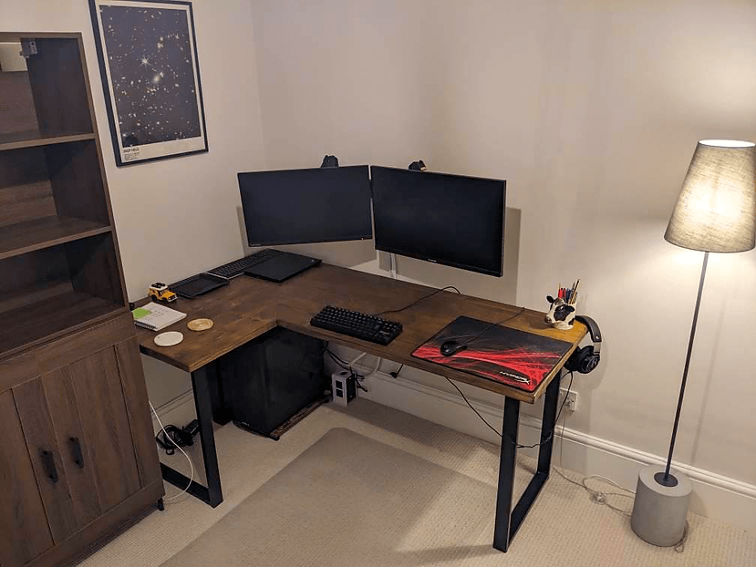 HENLOW - Rustic Corner Desk with Metal Box Legs