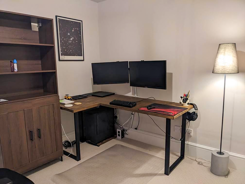 HENLOW - Rustic Corner Desk with Metal Box Legs