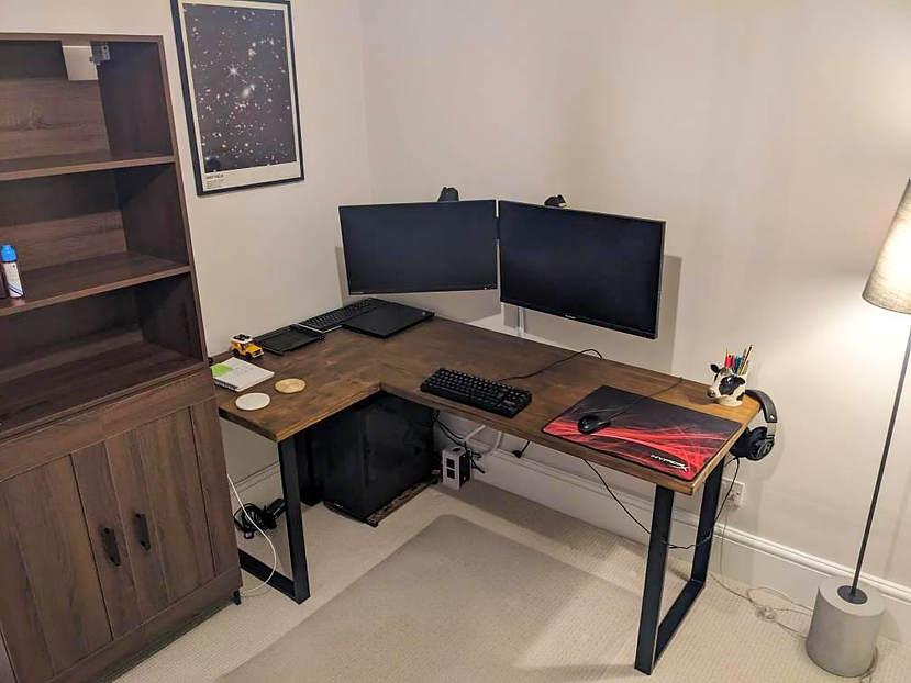 HENLOW - Rustic Corner Desk with Metal Box Legs