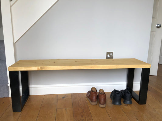 SHERINGHAM - Rustic Bench with Metal Square Legs