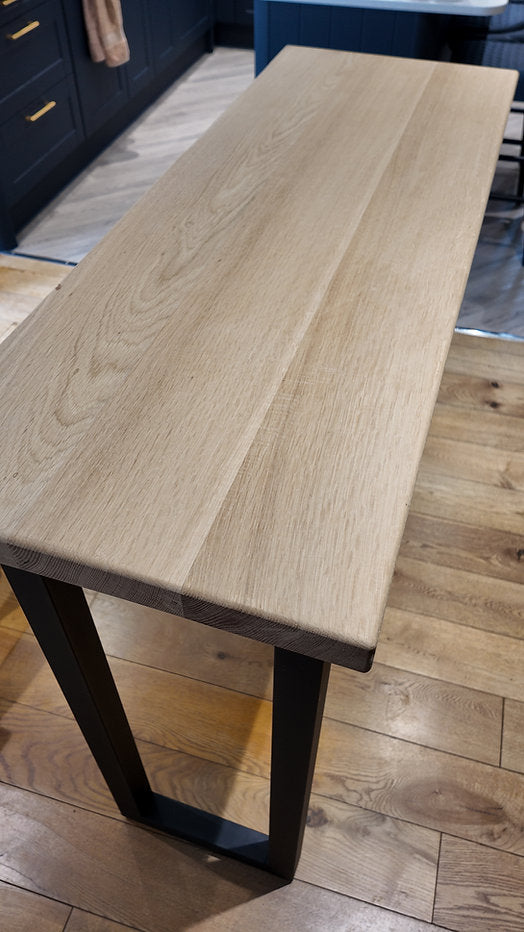 Solid Oak Breakfast Bar with Metal Box Legs