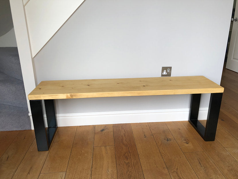 SHERINGHAM - Rustic Bench with Metal Square Legs