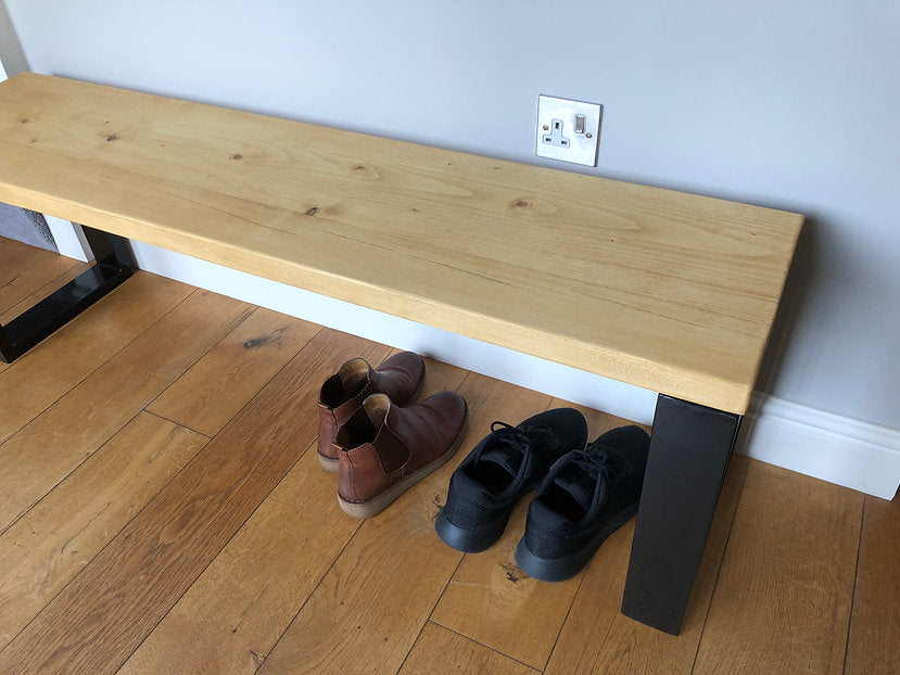 SHERINGHAM - Rustic Bench with Metal Square Legs