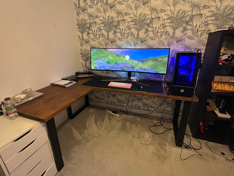 HENLOW - Rustic Corner Desk with Metal Box Legs